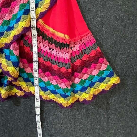 Double Zero Boho Crochet Ruffle Vest Rainbow Trim Cardigan Open Front - Picture 7 of 12